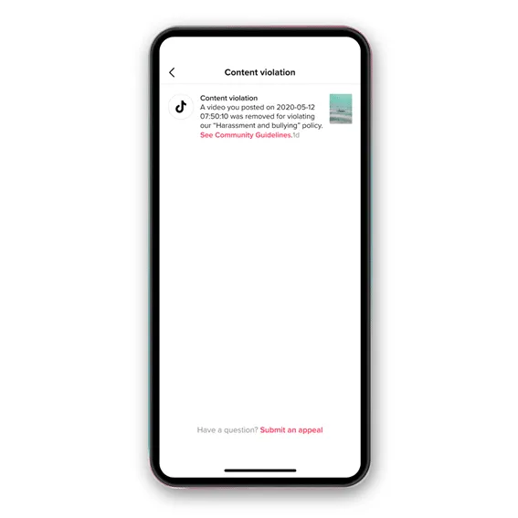 TikTok notificacion eliminación de contenido