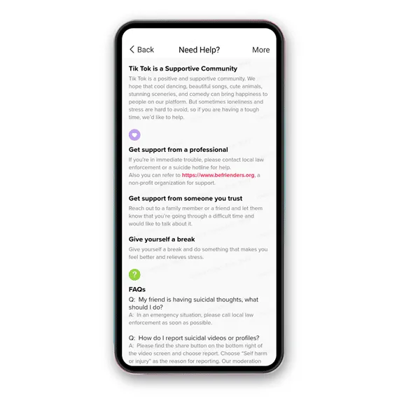 TikTok notificación contenido autolesivo