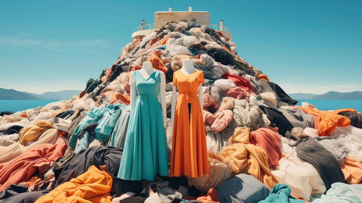 pila de ropa usada con dos maniquíes vestidos